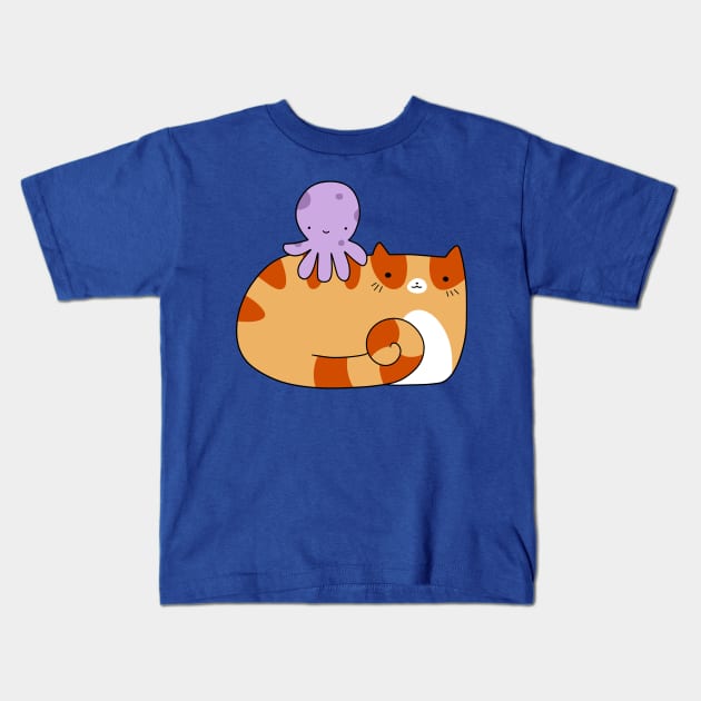 Octopus and Orange Tabby cat Kids T-Shirt by saradaboru